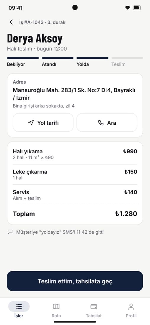 İş detayı: adres, müşteri, yapılacaklar