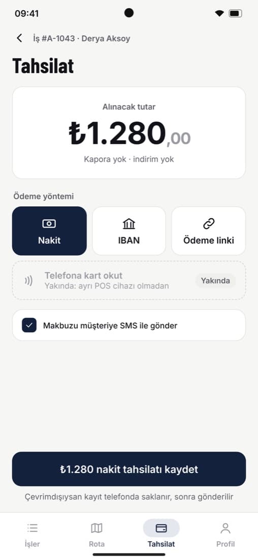 Yerinde tahsilat kaydı