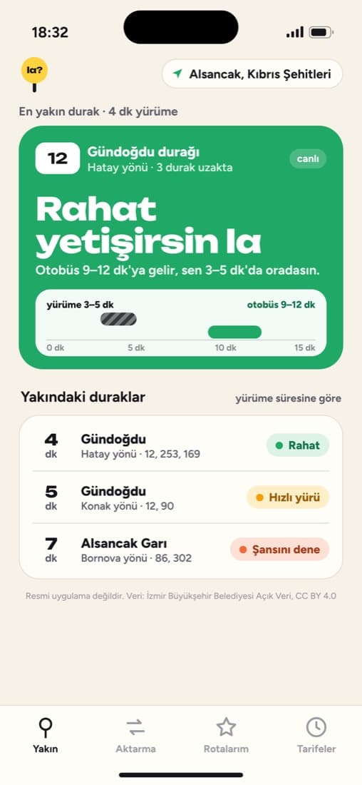 Yakındaki duraklar ve rahat yetişirsin la kararı