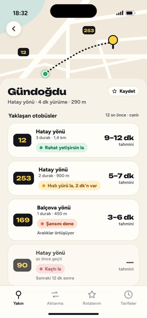 Durağa gelecek otobüsler